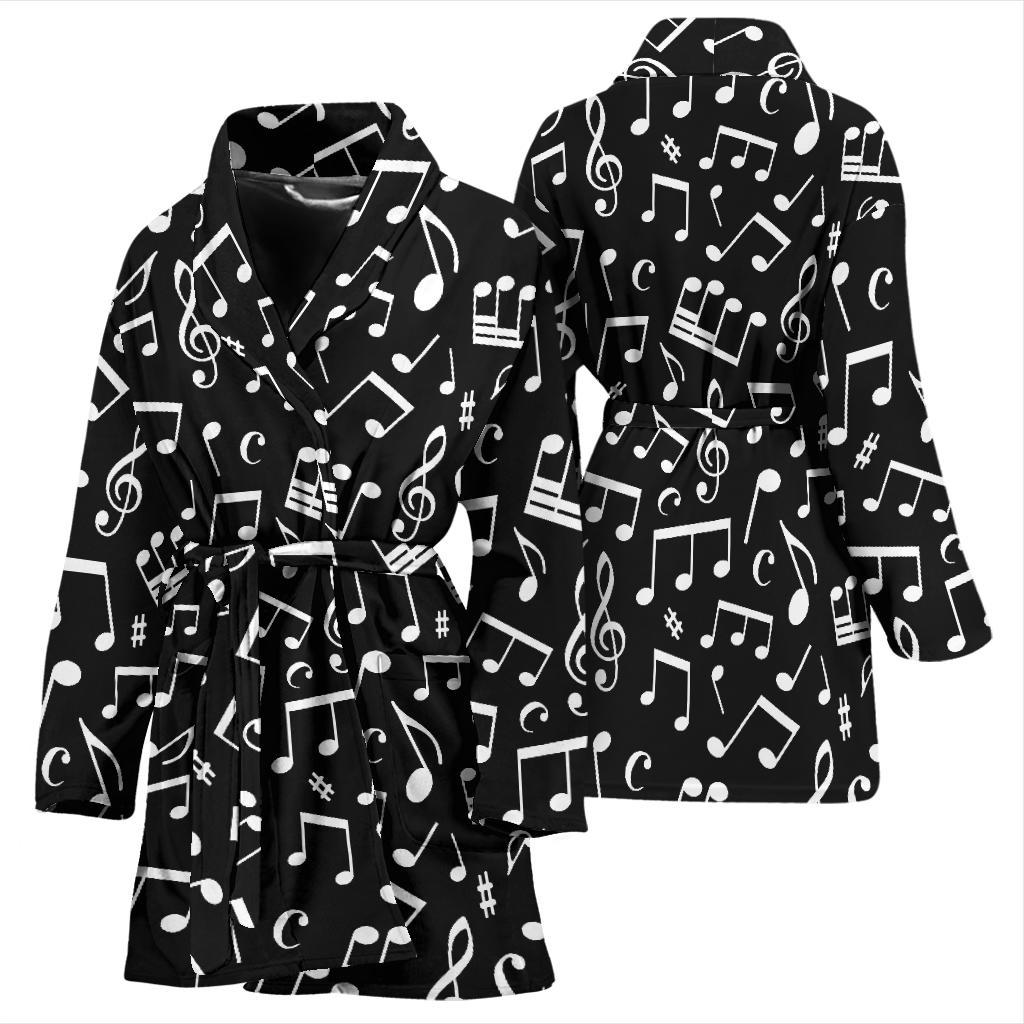 Music Note Black white Themed Print Women Bath Robe-JTAMIGO.COM
