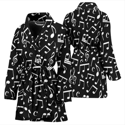 Music Note Black white Themed Print Women Bath Robe-JTAMIGO.COM