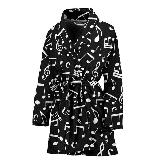 Music Note Black white Themed Print Women Bath Robe-JTAMIGO.COM
