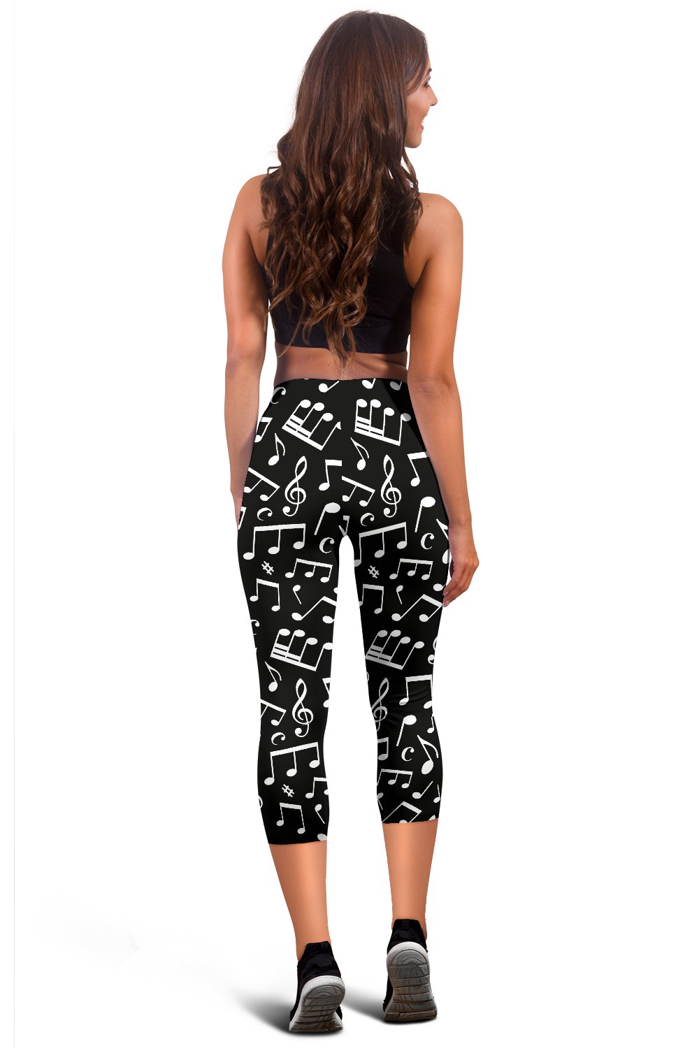 Music Note Black white Themed Print Women Capris