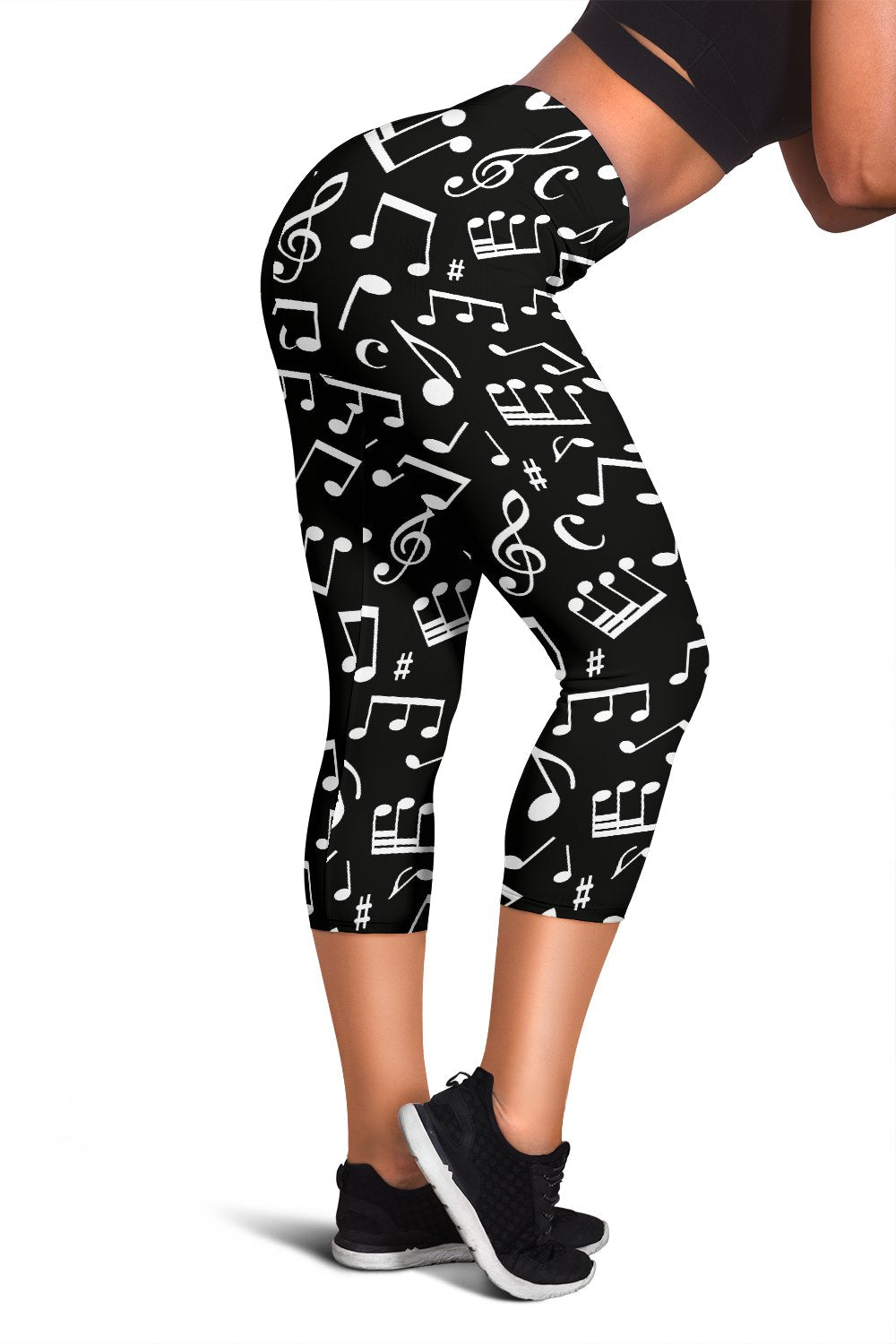 Music Note Black white Themed Print Women Capris