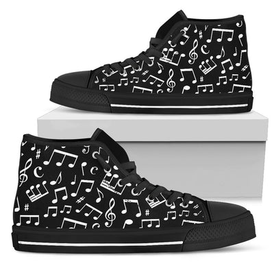 Music Note Black White Themed Print Women High Top Shoes