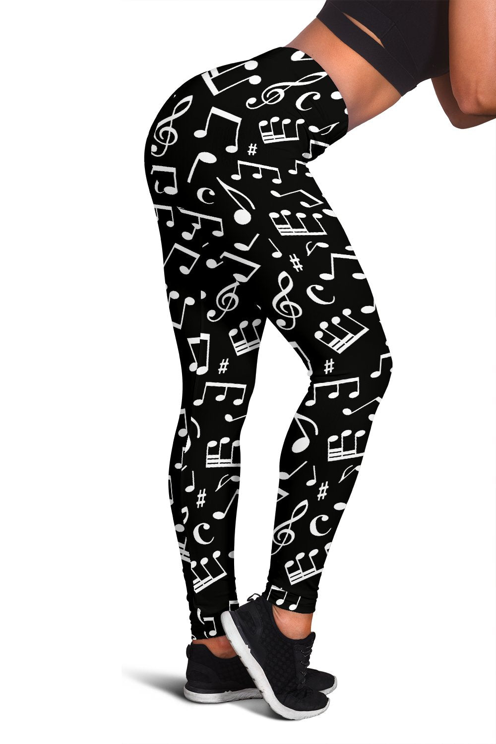 Music Note Black white Themed Print Women Leggings