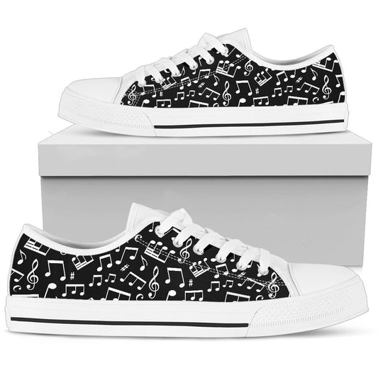 Music Note Black white Themed Print Women Low Top Shoes