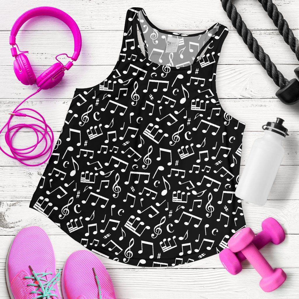 Music Note Black white Themed Print Women Racerback Tank Top