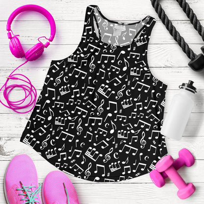 Music Note Black white Themed Print Women Racerback Tank Top