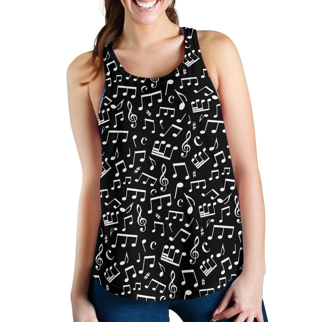 Music Note Black white Themed Print Women Racerback Tank Top