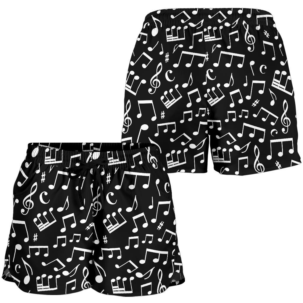 Music Note Black white Themed Print Women Shorts-JTAMIGO.COM