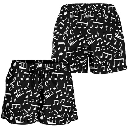 Music Note Black white Themed Print Women Shorts-JTAMIGO.COM