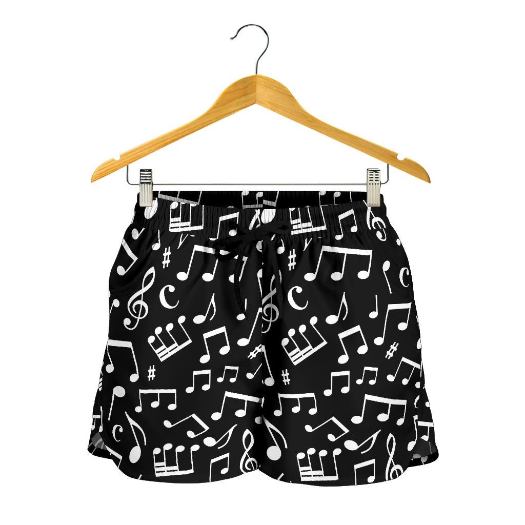 Music Note Black white Themed Print Women Shorts-JTAMIGO.COM