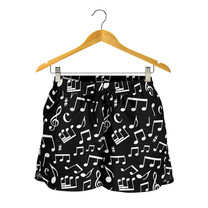 Music Note Black white Themed Print Women Shorts-JTAMIGO.COM