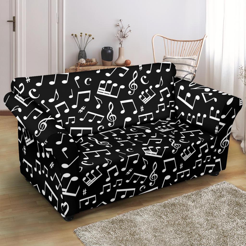 Music Note Black white Themed Print/Loveseat-Slipcover.jpg Loveseat Slipcover-JTAMIGO.COM