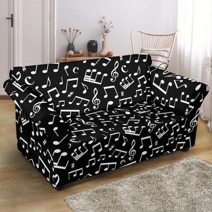 Music Note Black white Themed Print/Loveseat-Slipcover.jpg Loveseat Slipcover-JTAMIGO.COM