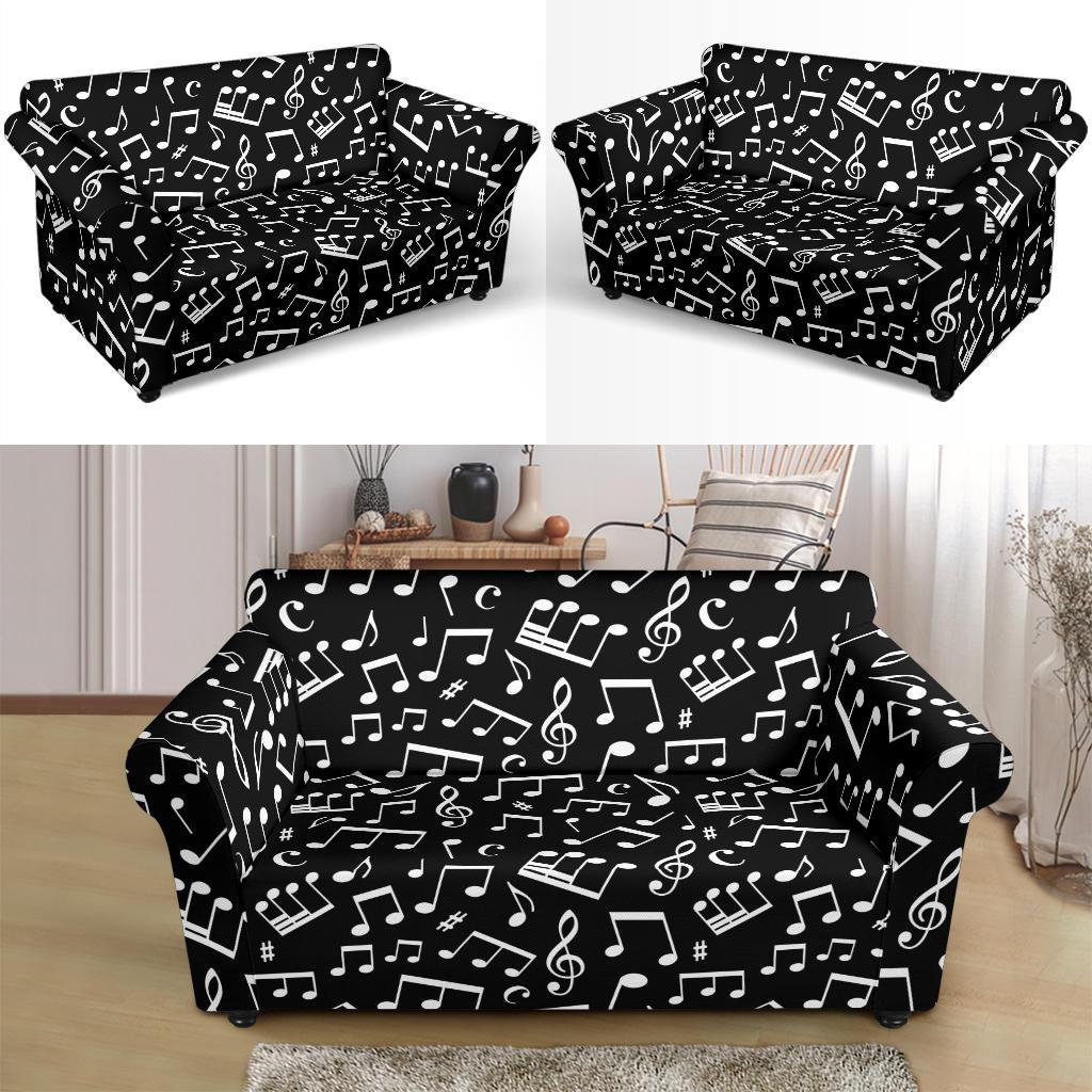 Music Note Black white Themed Print/Loveseat-Slipcover.jpg Loveseat Slipcover-JTAMIGO.COM