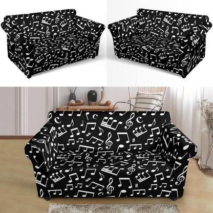 Music Note Black white Themed Print/Loveseat-Slipcover.jpg Loveseat Slipcover-JTAMIGO.COM