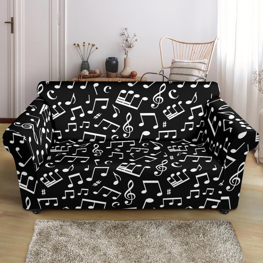 Music Note Black white Themed Print/Loveseat-Slipcover.jpg Loveseat Slipcover-JTAMIGO.COM