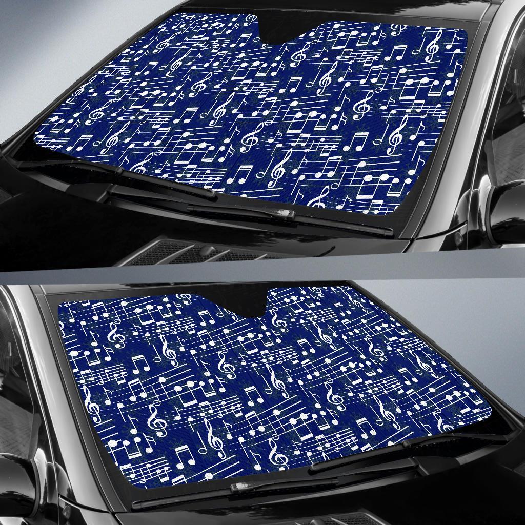 Music Note Blue Themed Print Car Sun Shade For Windshield