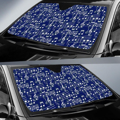 Music Note Blue Themed Print Car Sun Shade For Windshield