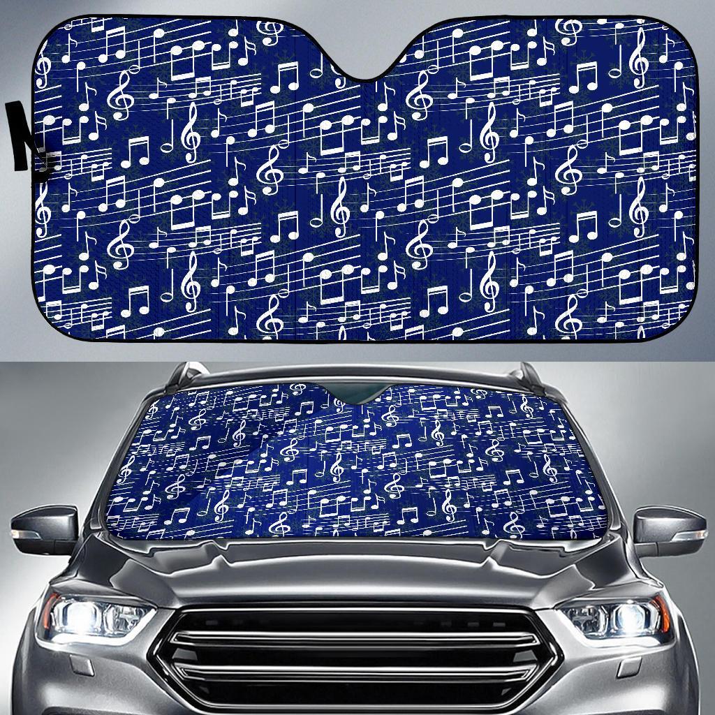 Music Note Blue Themed Print Car Sun Shade For Windshield