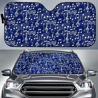 Music Note Blue Themed Print Car Sun Shade For Windshield