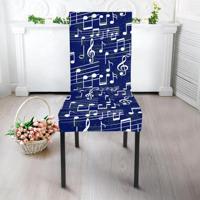 Music Note Blue Themed Print Dining Chair Slipcover-JTAMIGO.COM