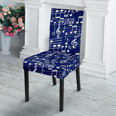 Music Note Blue Themed Print Dining Chair Slipcover-JTAMIGO.COM