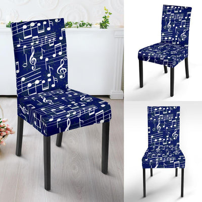 Music Note Blue Themed Print Dining Chair Slipcover-JTAMIGO.COM