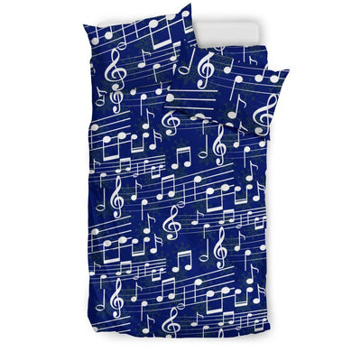 Music Note Blue Themed Print Duvet Cover Bedding Set