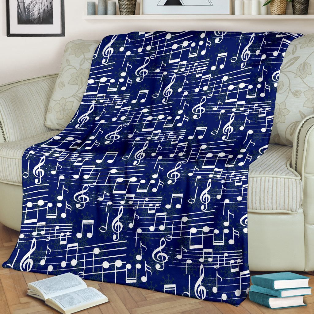 Music Note Blue Themed Print Fleece Blanket