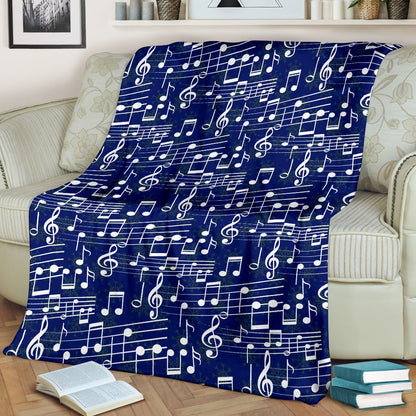 Music Note Blue Themed Print Fleece Blanket