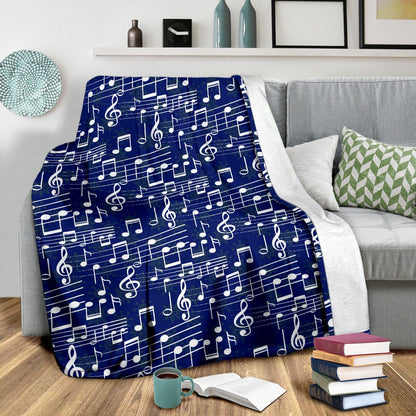 Music Note Blue Themed Print Fleece Blanket