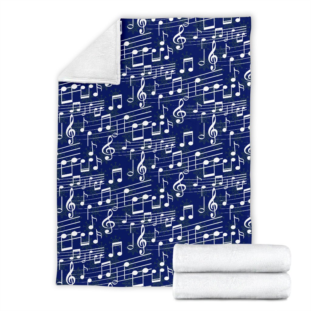 Music Note Blue Themed Print Fleece Blanket