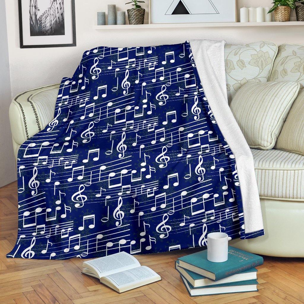 Music Note Blue Themed Print Fleece Blanket