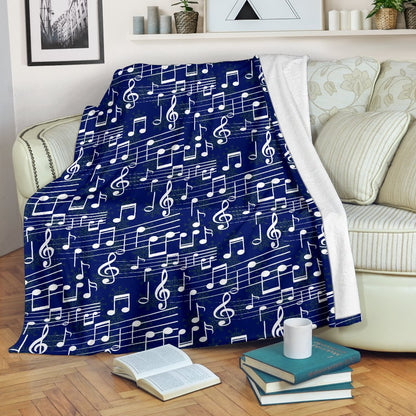 Music Note Blue Themed Print Fleece Blanket