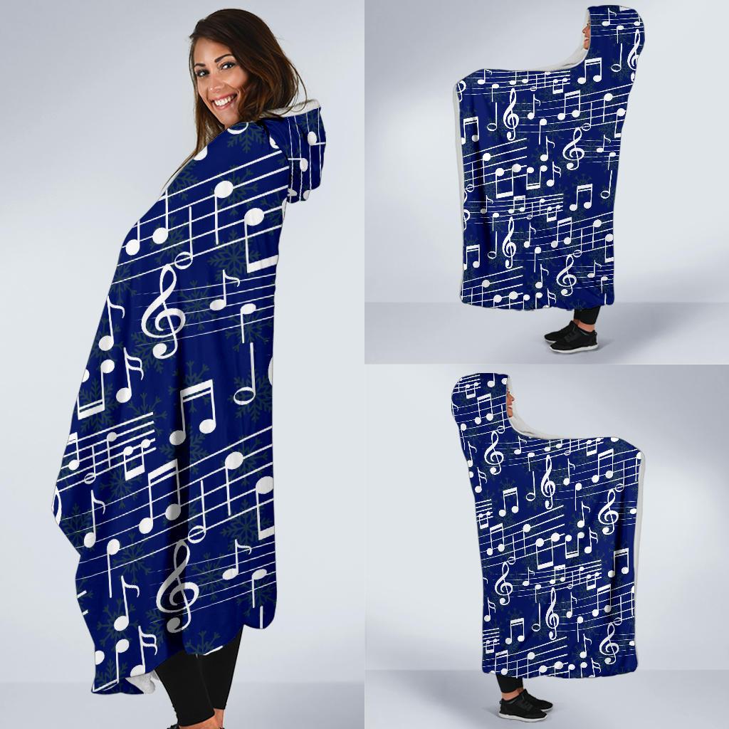Music Note Blue Themed Print Hooded Blanket-JTAMIGO.COM