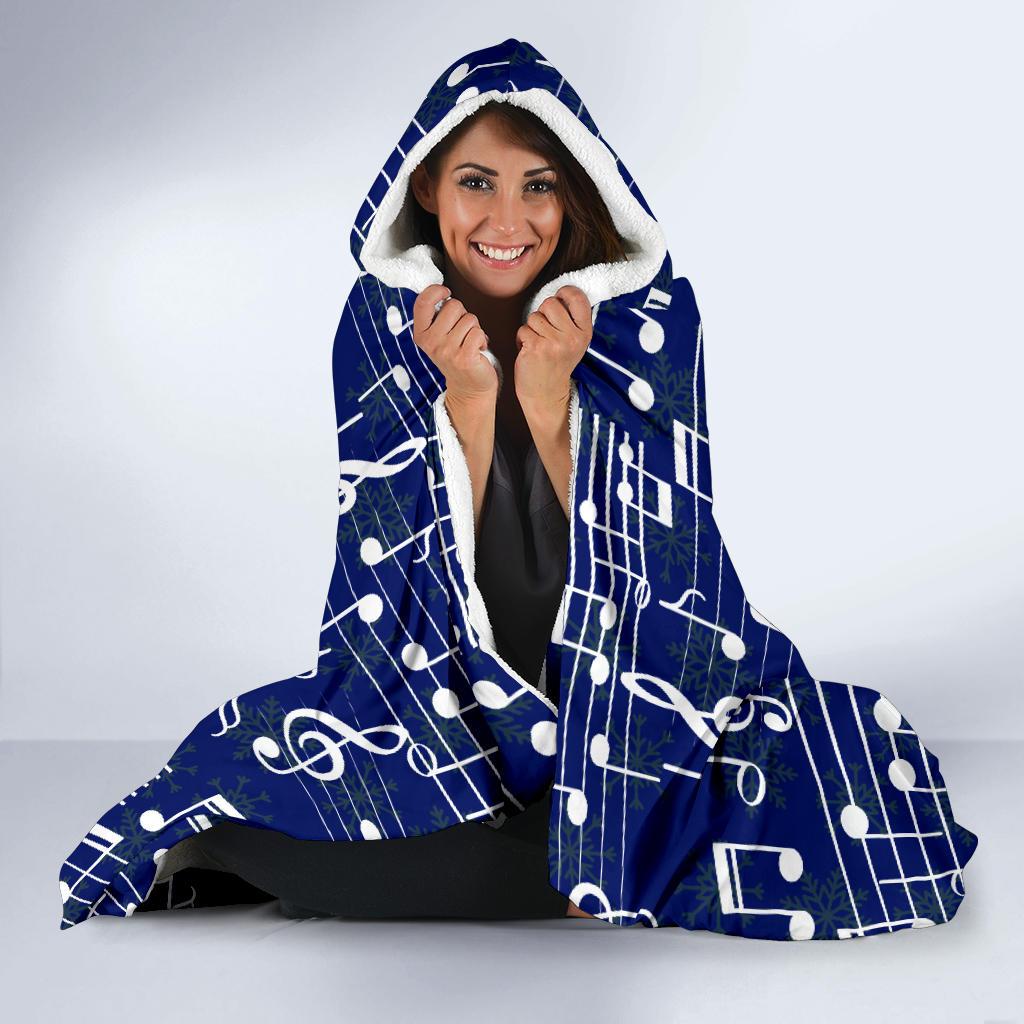 Music Note Blue Themed Print Hooded Blanket-JTAMIGO.COM