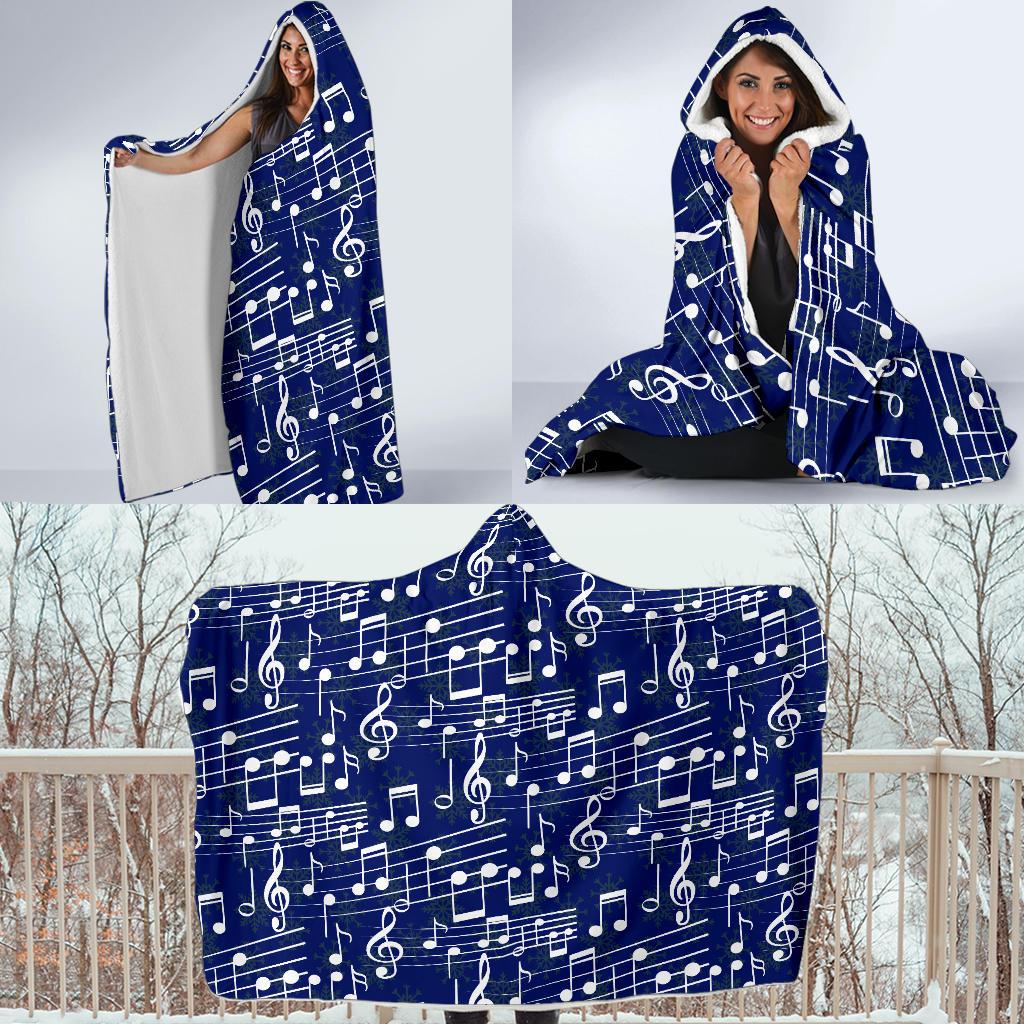 Music Note Blue Themed Print Hooded Blanket-JTAMIGO.COM