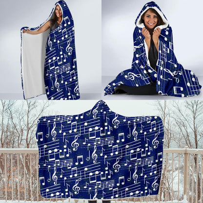 Music Note Blue Themed Print Hooded Blanket-JTAMIGO.COM