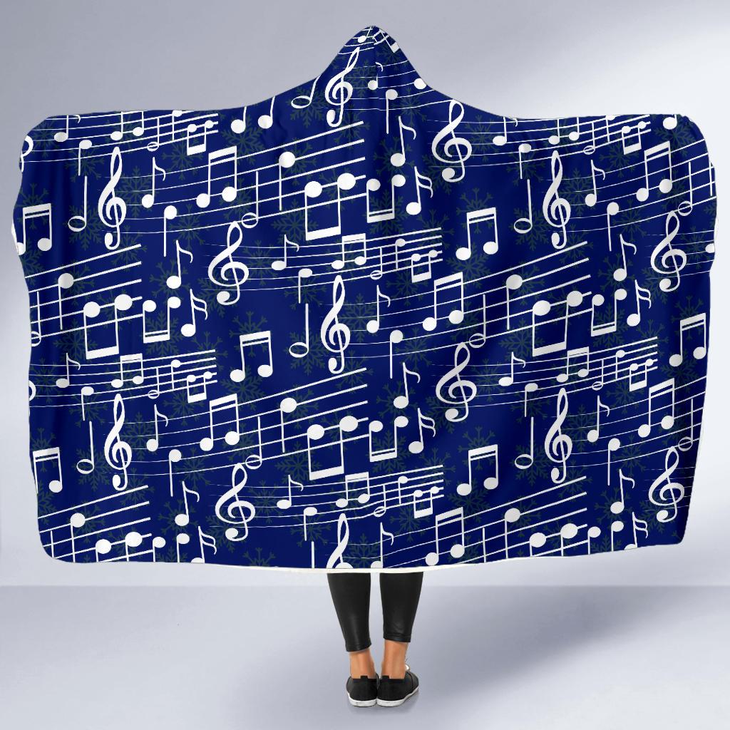 Music Note Blue Themed Print Hooded Blanket-JTAMIGO.COM