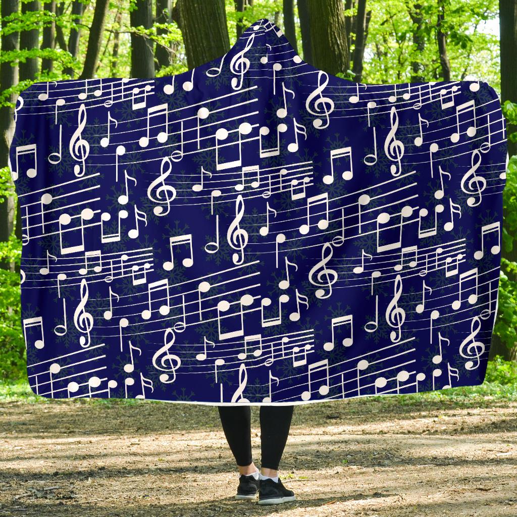 Music Note Blue Themed Print Hooded Blanket-JTAMIGO.COM