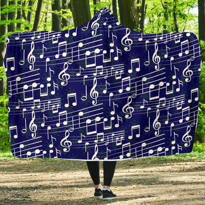 Music Note Blue Themed Print Hooded Blanket-JTAMIGO.COM
