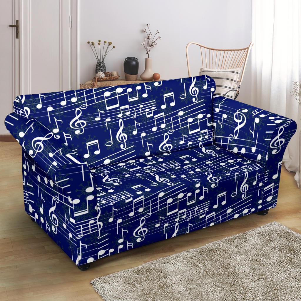Music Note Blue Themed Print Loveseat Slipcover-JTAMIGO.COM
