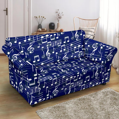 Music Note Blue Themed Print Loveseat Slipcover-JTAMIGO.COM