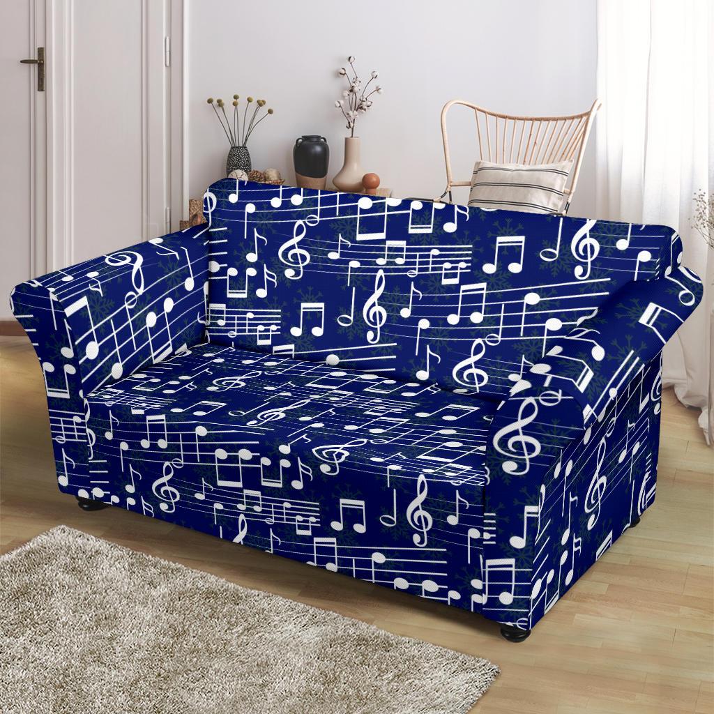 Music Note Blue Themed Print Loveseat Slipcover-JTAMIGO.COM