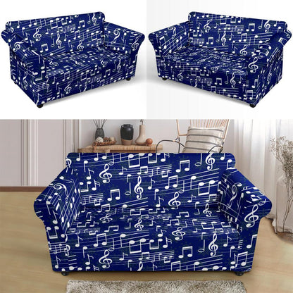 Music Note Blue Themed Print Loveseat Slipcover-JTAMIGO.COM