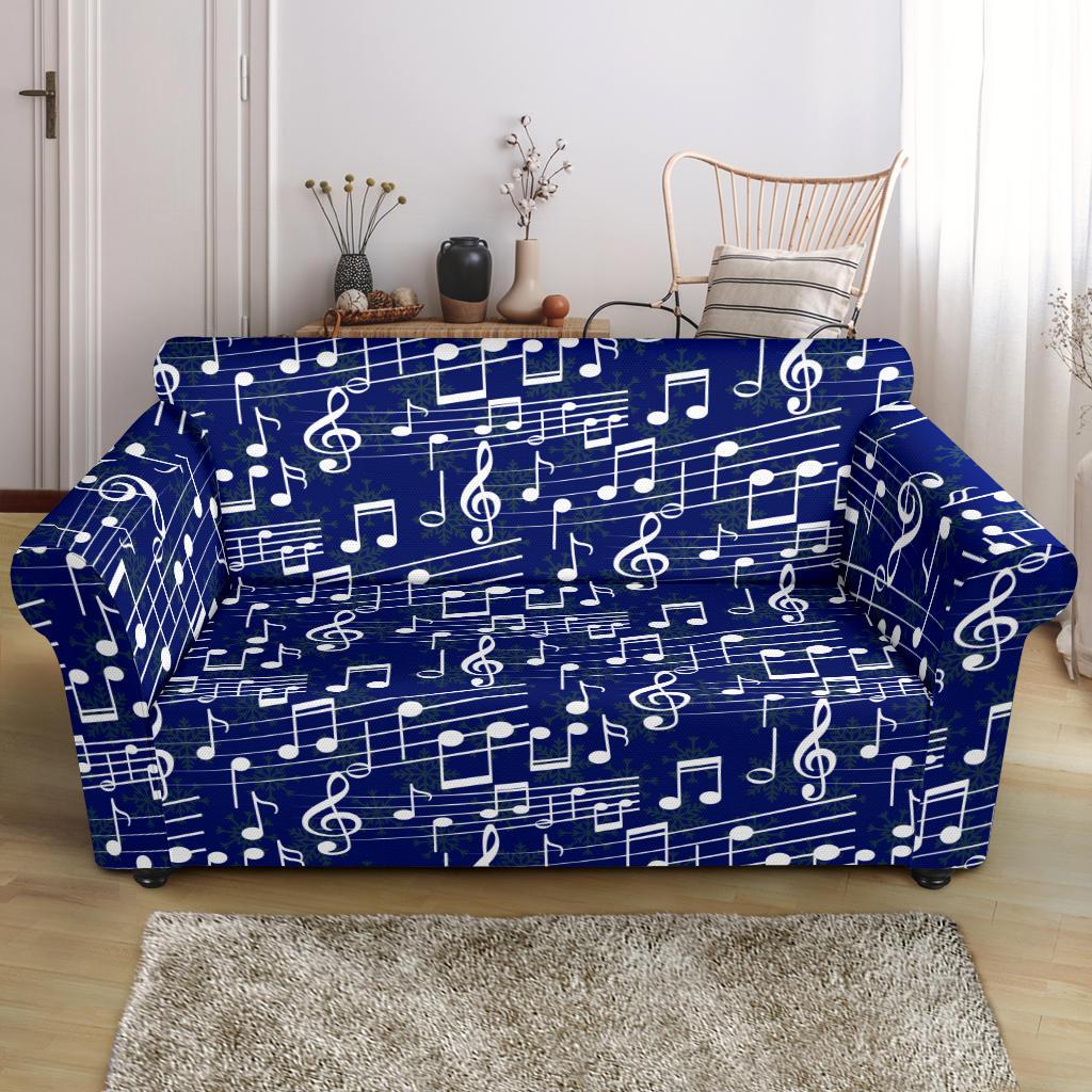 Music Note Blue Themed Print Loveseat Slipcover-JTAMIGO.COM
