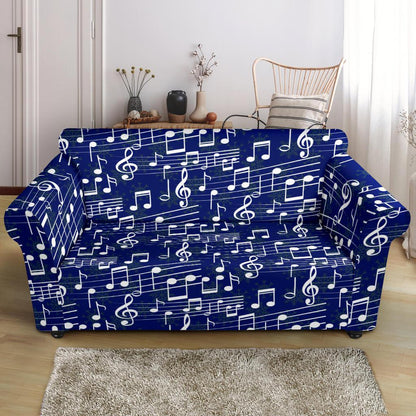 Music Note Blue Themed Print Loveseat Slipcover-JTAMIGO.COM