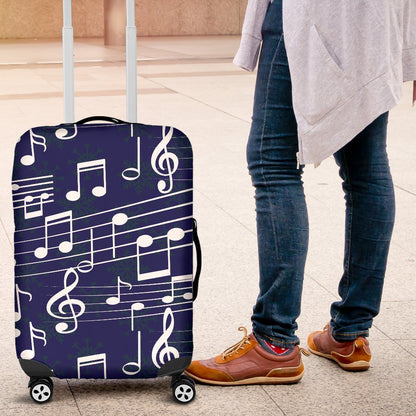 Music Note Blue Themed Print Luggage Cover Protector