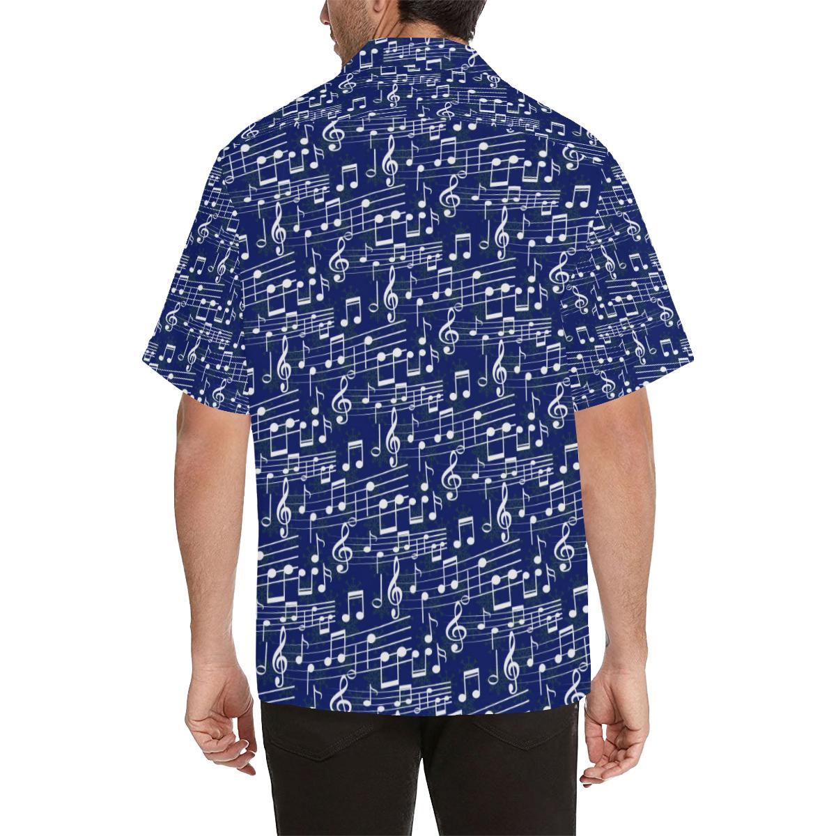 Music Note Blue Themed Print Men Aloha Hawaiian Shirt