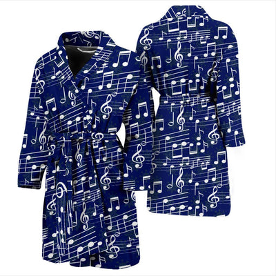 Music Note Blue Themed Print Men Bath Robe-JTAMIGO.COM